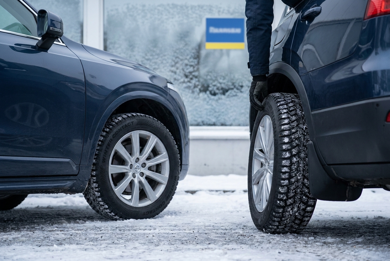 Finding the Best Winter Tires for blue and yellow Drivers - Blog featured image